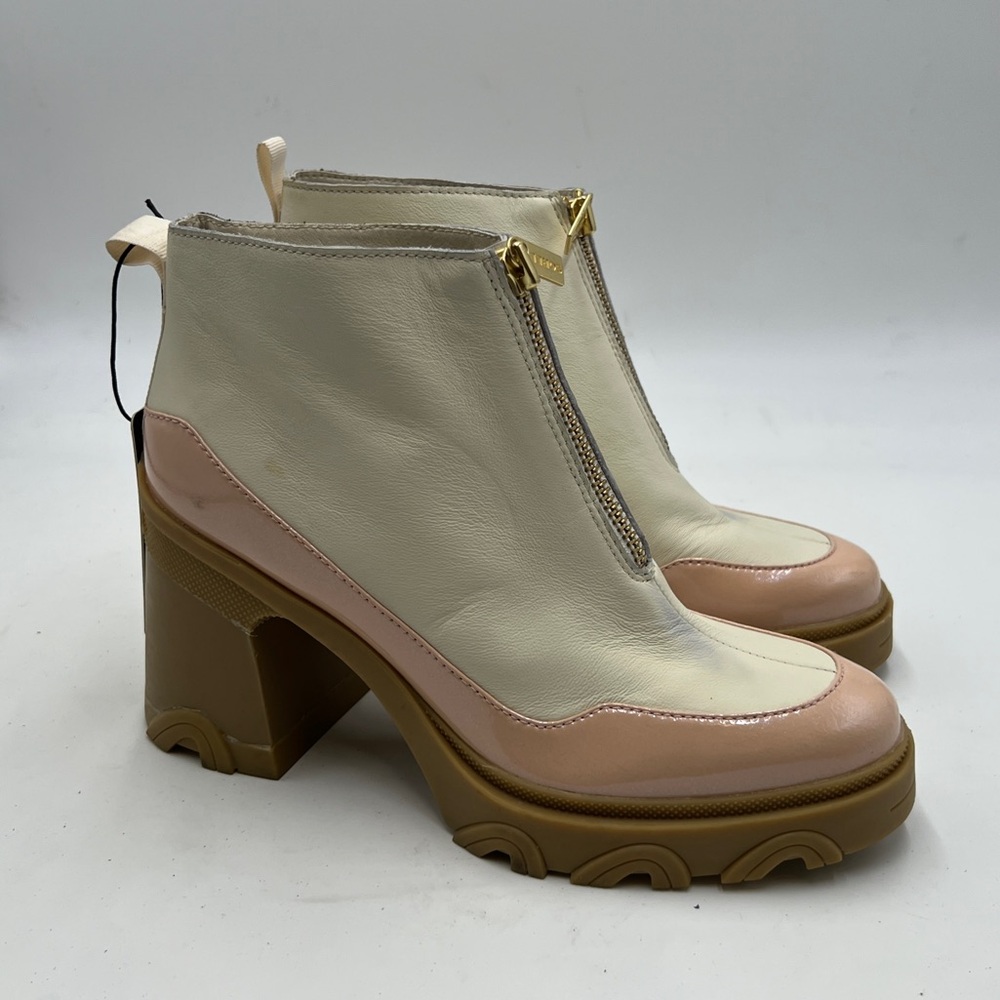 Sorel Cream and Tan Heeled Boots with Rugged Sole 9.5